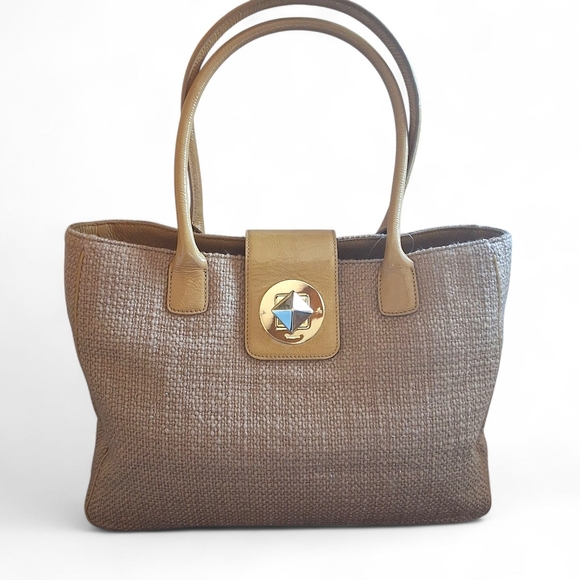 Kate Spade Doris Tweed Patent Leather Turnlock Tote - Picture 1 of 16